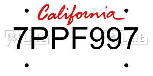 7PPF997 California License Plate
