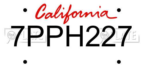 7PPH227 California License Plate