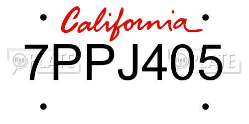 7PPJ405 California License Plate