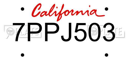 7PPJ503 California License Plate