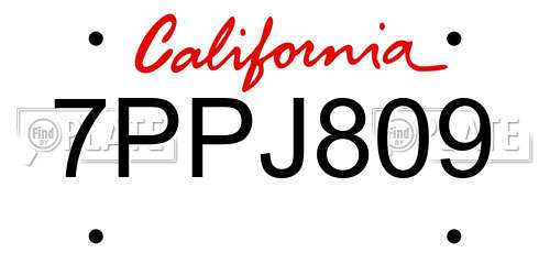 7PPJ809 California License Plate