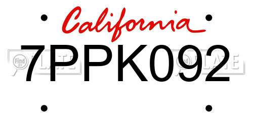 7PPK092 California License Plate