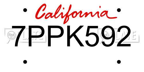 7PPK592 California License Plate