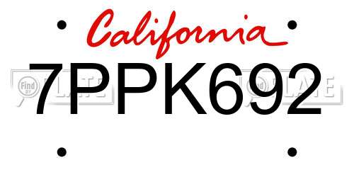 7PPK692 California License Plate