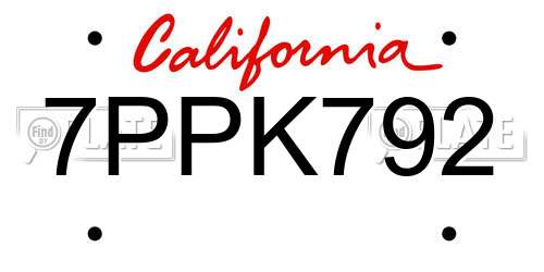 7PPK792 California License Plate