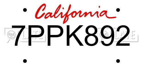 7PPK892 California License Plate