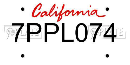 7PPL074 California License Plate