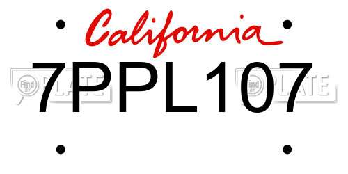 7PPL107 California License Plate