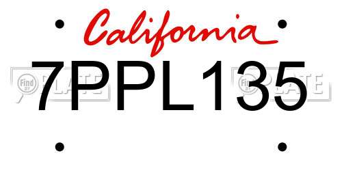 7PPL135 California License Plate