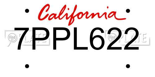 7PPL622 California License Plate