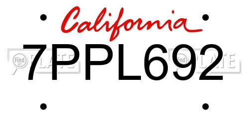 7PPL692 California License Plate