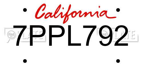 7PPL792 California License Plate
