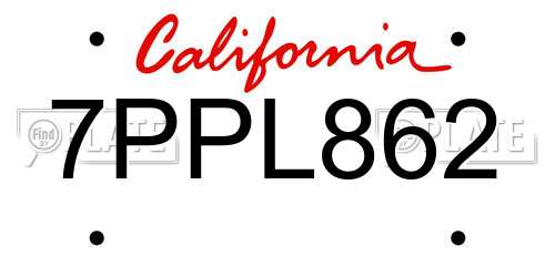 7PPL862 California License Plate