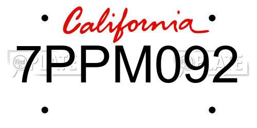 7PPM092 California License Plate