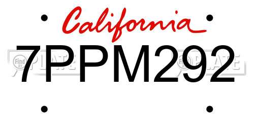 7PPM292 California License Plate