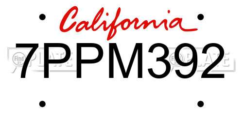 7PPM392 California License Plate