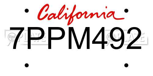 7PPM492 California License Plate