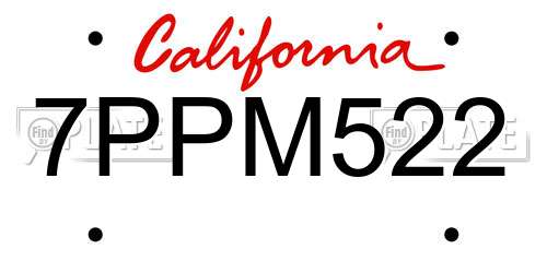 7PPM522 California License Plate