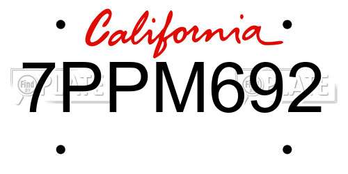 7PPM692 California License Plate