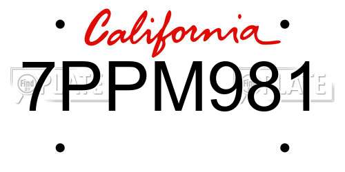 7PPM981 California License Plate