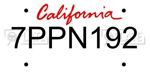 7PPN192 California License Plate