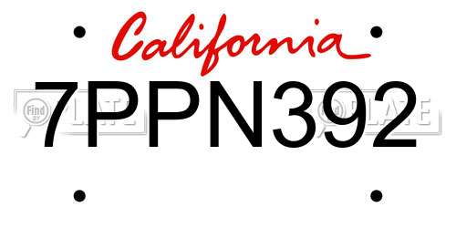 7PPN392 California License Plate