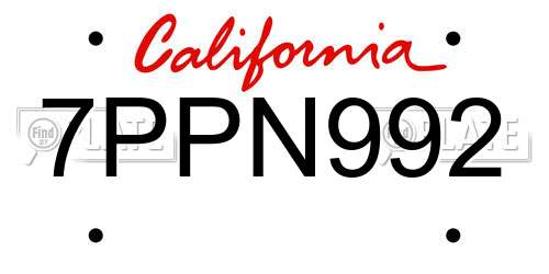 7PPN992 California License Plate