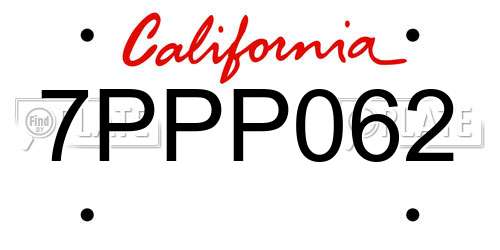 7PPP062 California License Plate