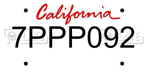7PPP092 California License Plate