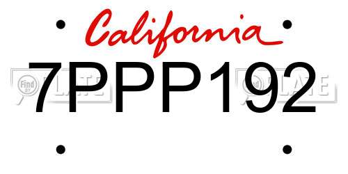 7PPP192 California License Plate