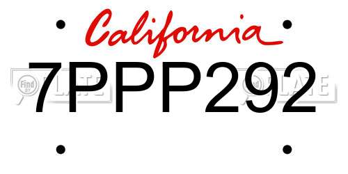 7PPP292 California License Plate