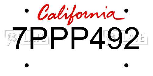 7PPP492 California License Plate