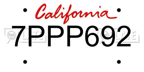 7PPP692 California License Plate