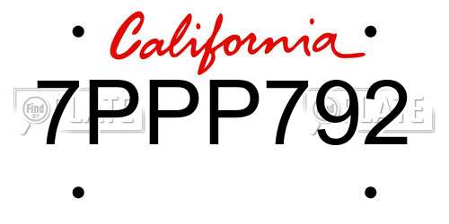 7PPP792 California License Plate