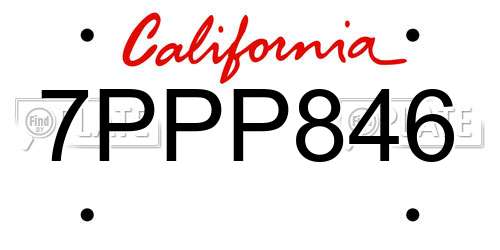 7PPP846 California License Plate