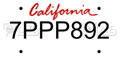 7PPP892 California License Plate