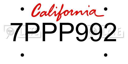 7PPP992 California License Plate