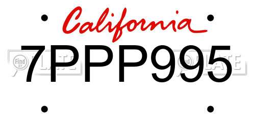7PPP995 California License Plate