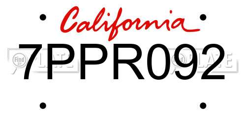 7PPR092 California License Plate