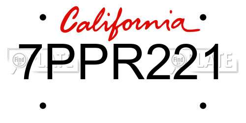 7PPR221 California License Plate