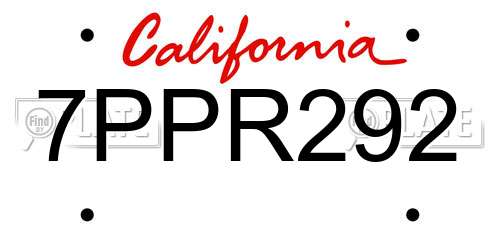 7PPR292 California License Plate