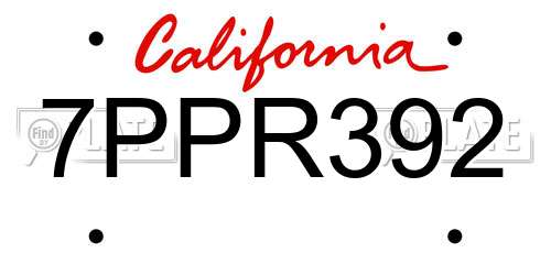 7PPR392 California License Plate