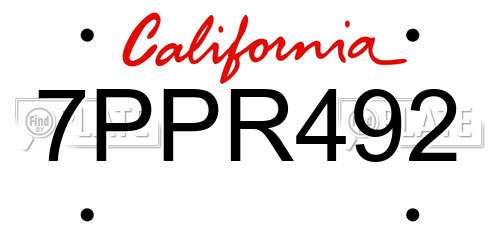 7PPR492 California License Plate