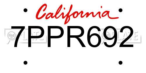 7PPR692 California License Plate