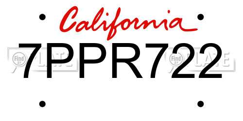 7PPR722 California License Plate