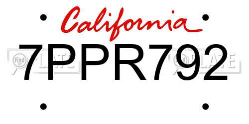 7PPR792 California License Plate