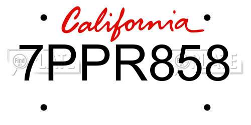 7PPR858 California License Plate