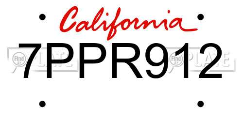 7PPR912 California License Plate