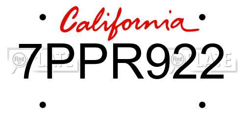 7PPR922 California License Plate