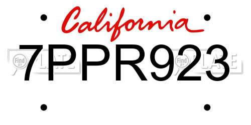 7PPR923 California License Plate